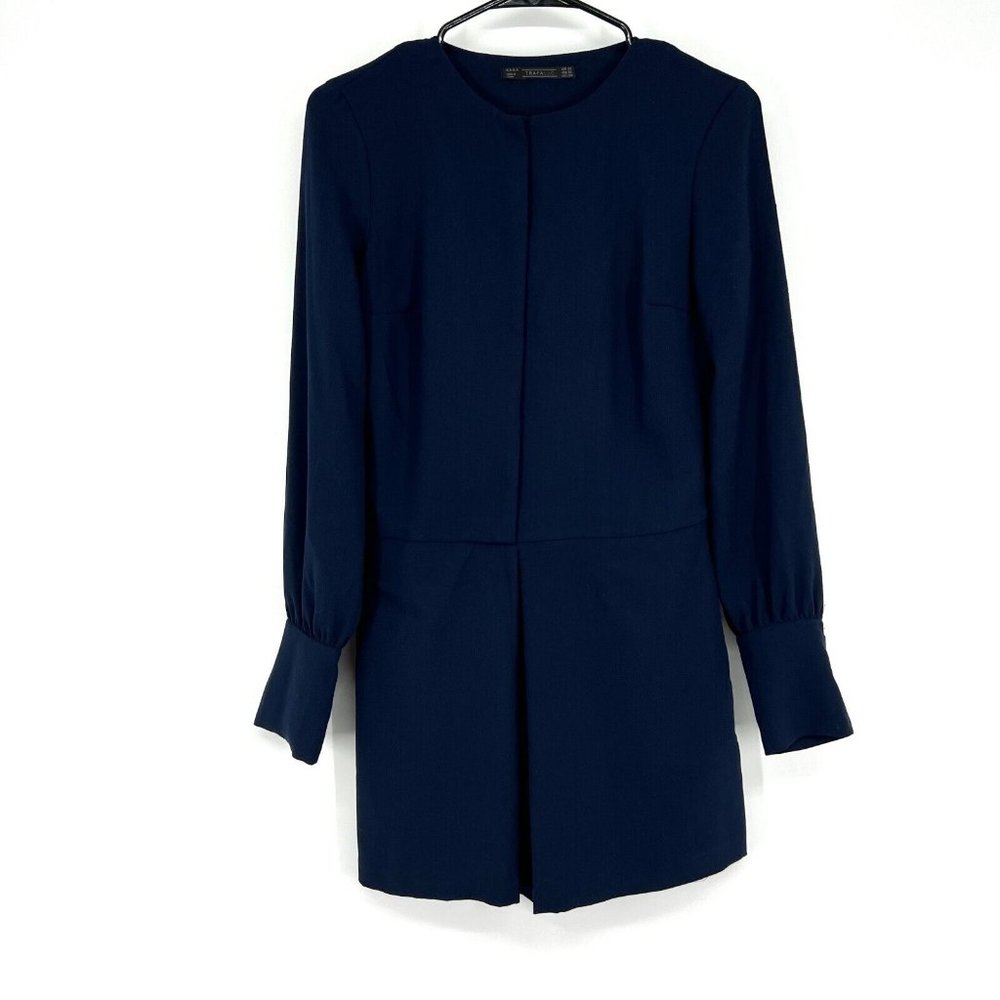 Zara Romper Blue Long Sleeve Button Down Front Pockets - Picture 2 of 12